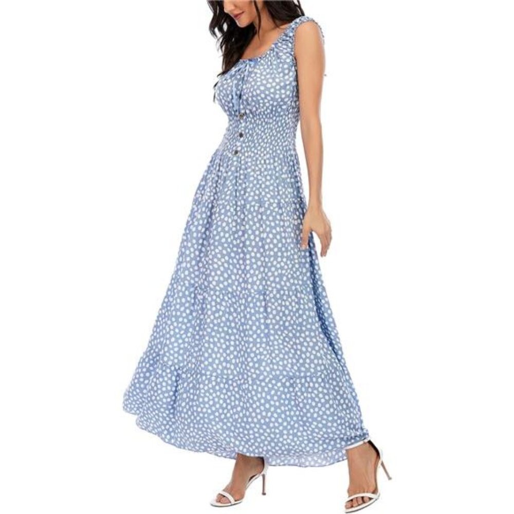 New Women's 2024 Summer Boho Floral Print Tiered Casual Flowy Long Maxi Dress